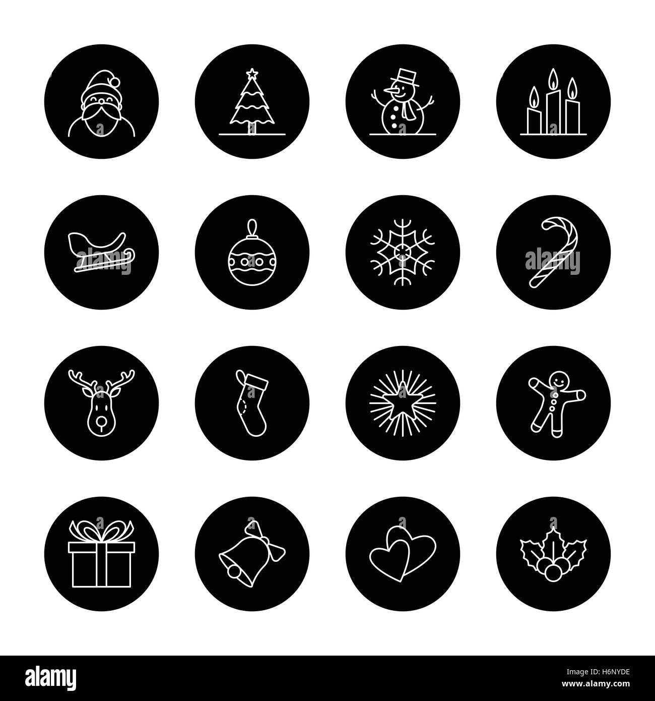 Natale e Anno Nuovo Imposta icona illustrazione vettoriale - contorno sul cerchio nero Illustrazione Vettoriale