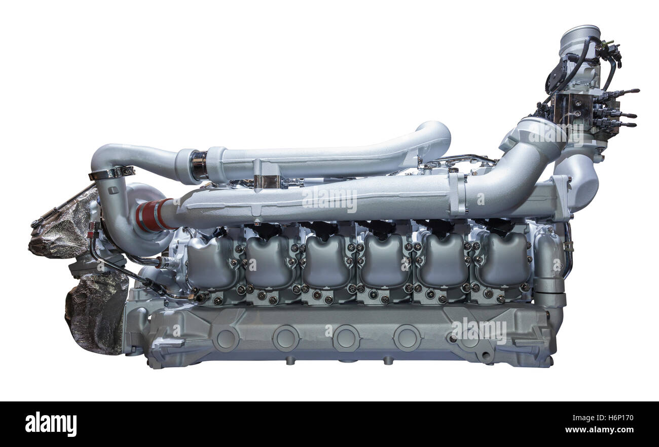 Moderno carrello per impieghi pesanti e autobus motore diesel isolati su sfondo bianco Foto Stock