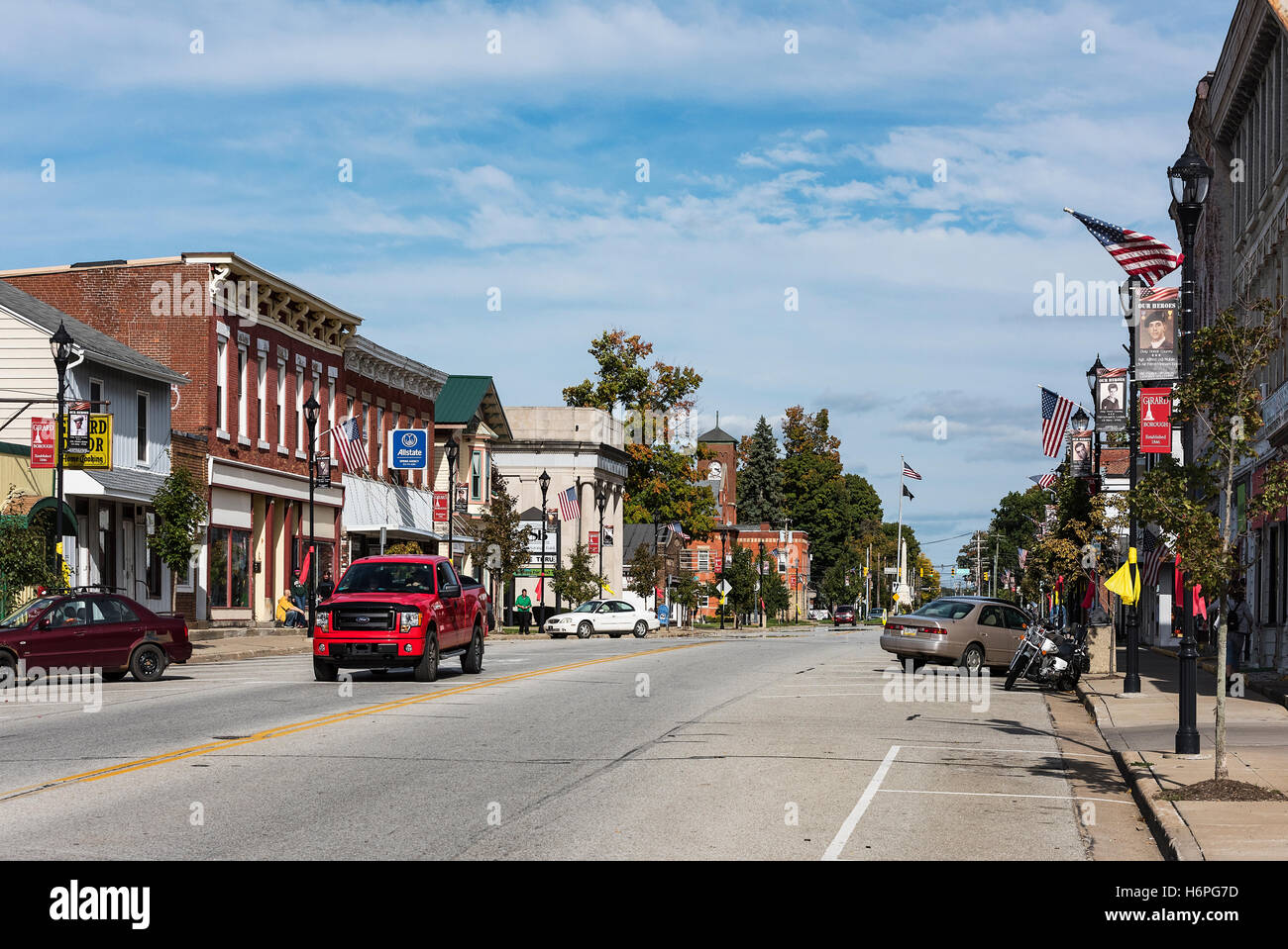 Piccola città Main Street, Girard, Pennsylvania, USA. Foto Stock