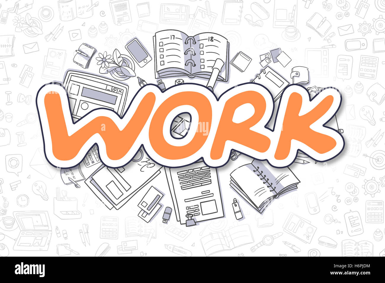 Lavoro - Doodle testo arancione. Il concetto di business. Foto Stock