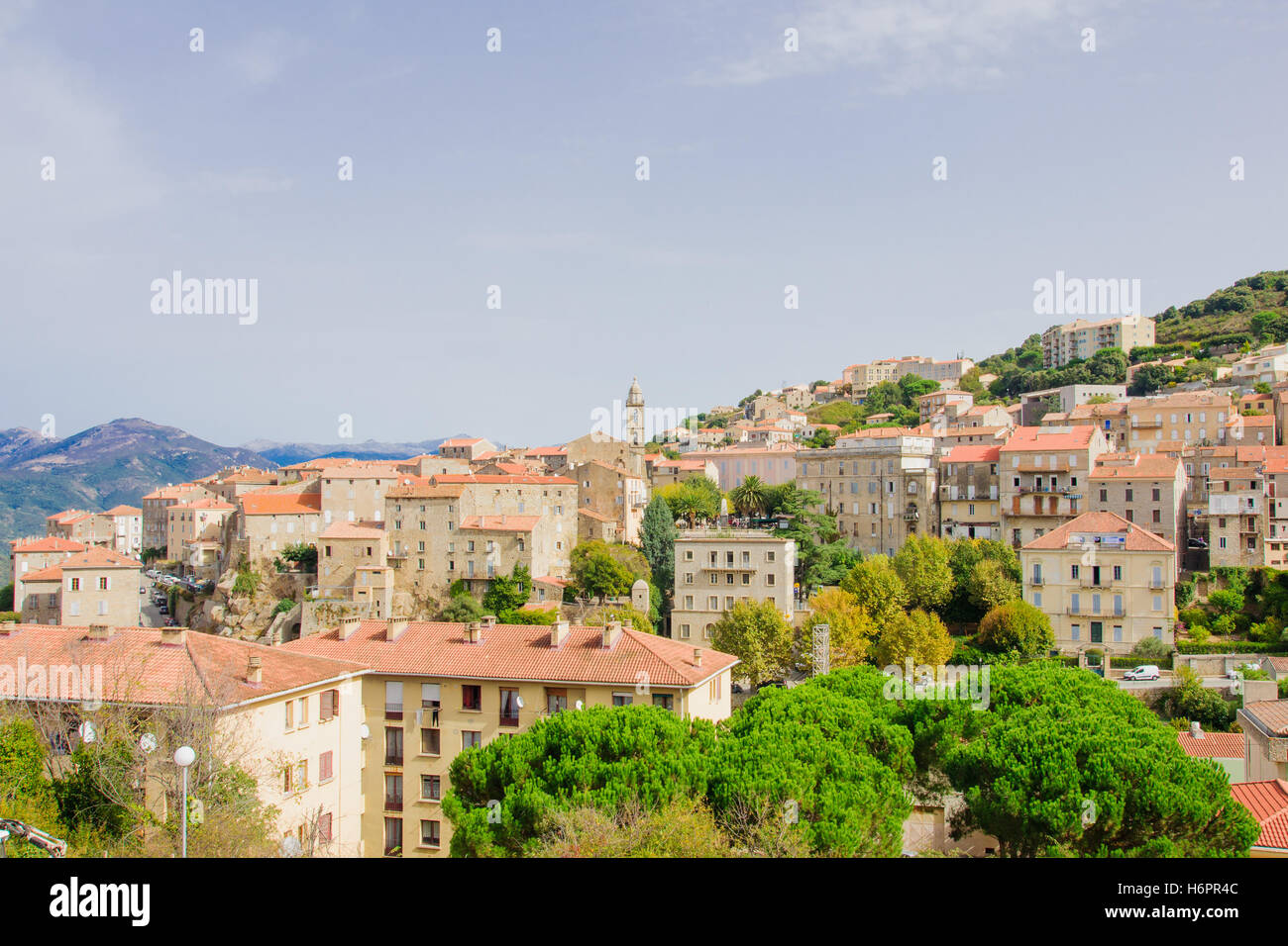 La parte centrale della città di Sartène, in Corsica, Francia Foto Stock