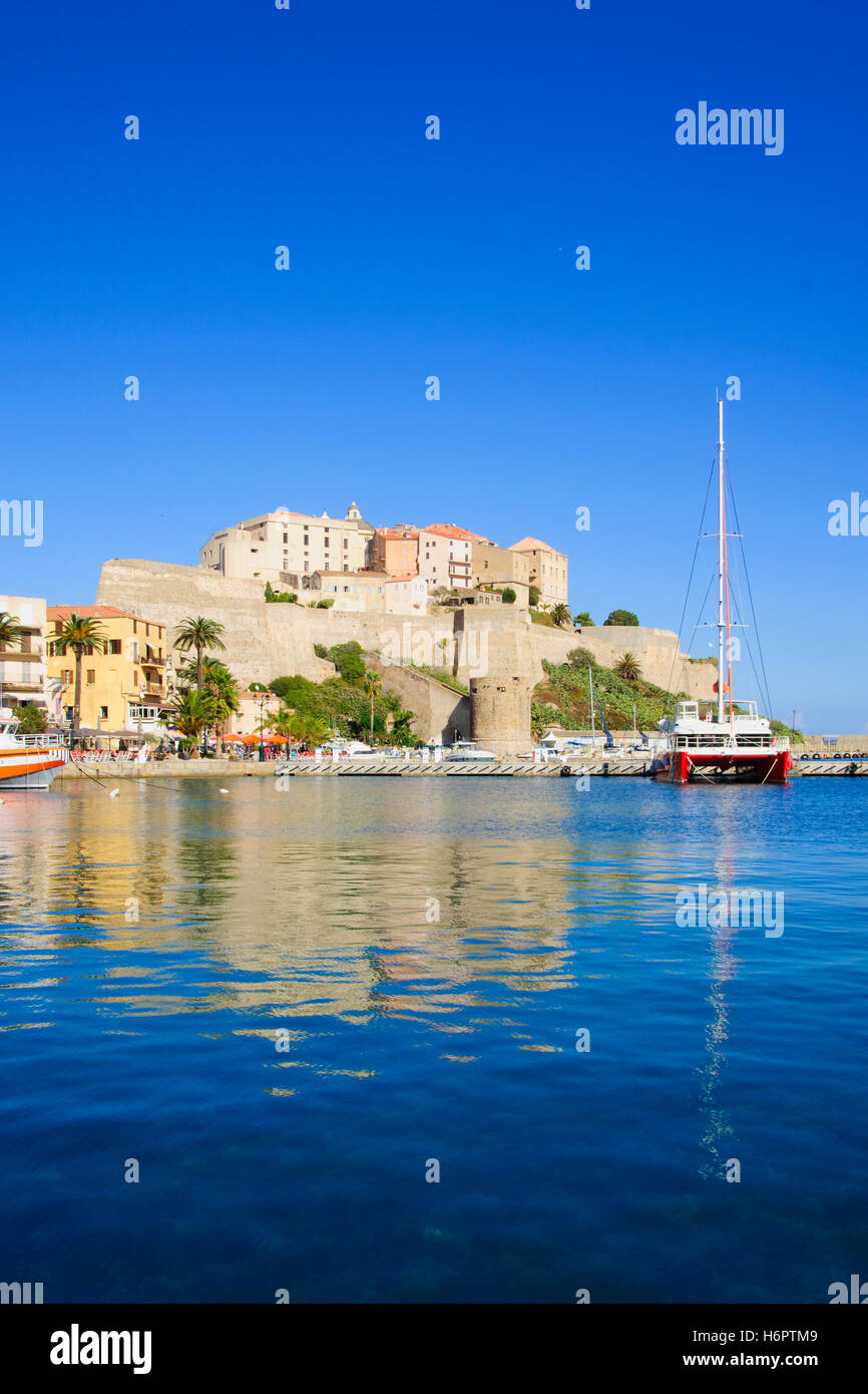 Di scena la cittadella e la marina in Calvi, la Balagne, Corsica, Francia Foto Stock