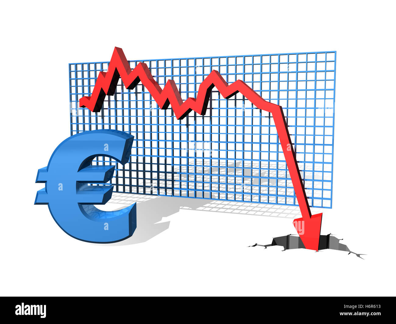 Grafico valuta euro prestazioni grafico freccia money bank istituto di credito grafico valuta rischio futuro euro l'inflazione in Europa Foto Stock