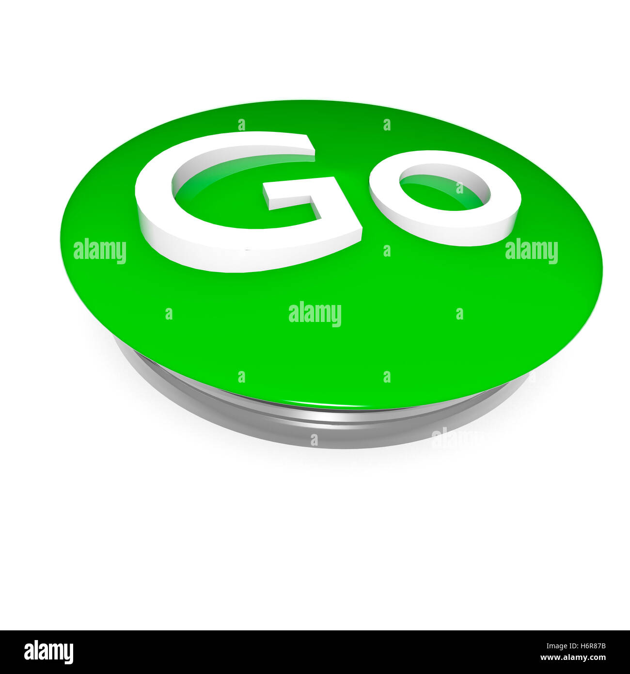 Vai pulsante verde su bianco,immagine 3D Foto Stock