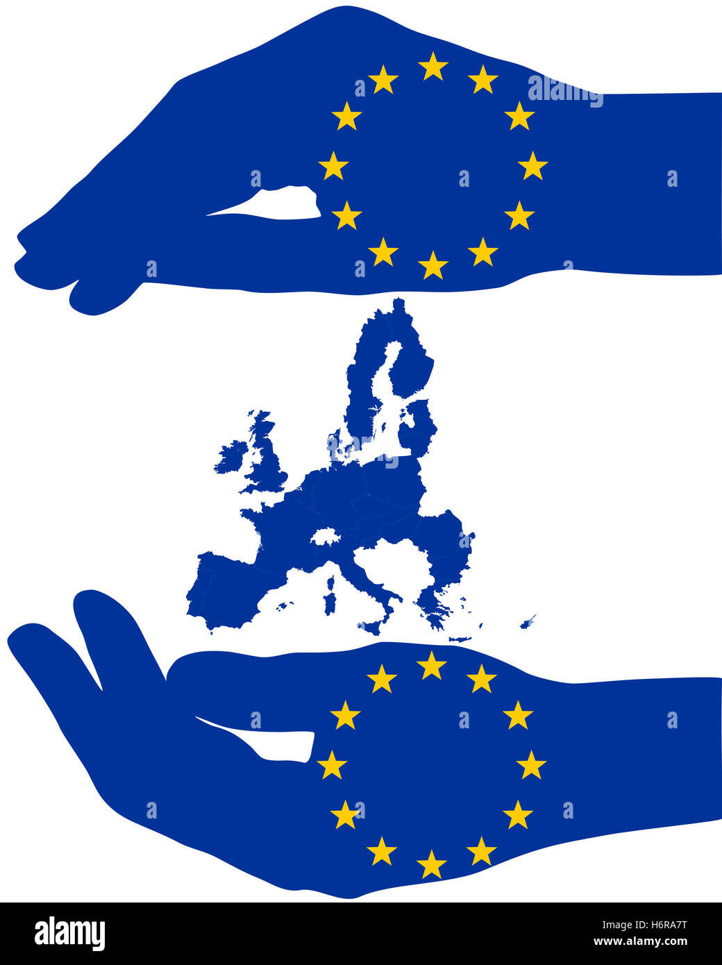 Segno blu segnale mano umana opzionale uomo bianco caucasico europea Europa illustrazione crisi flag di protezione proteggono Foto Stock