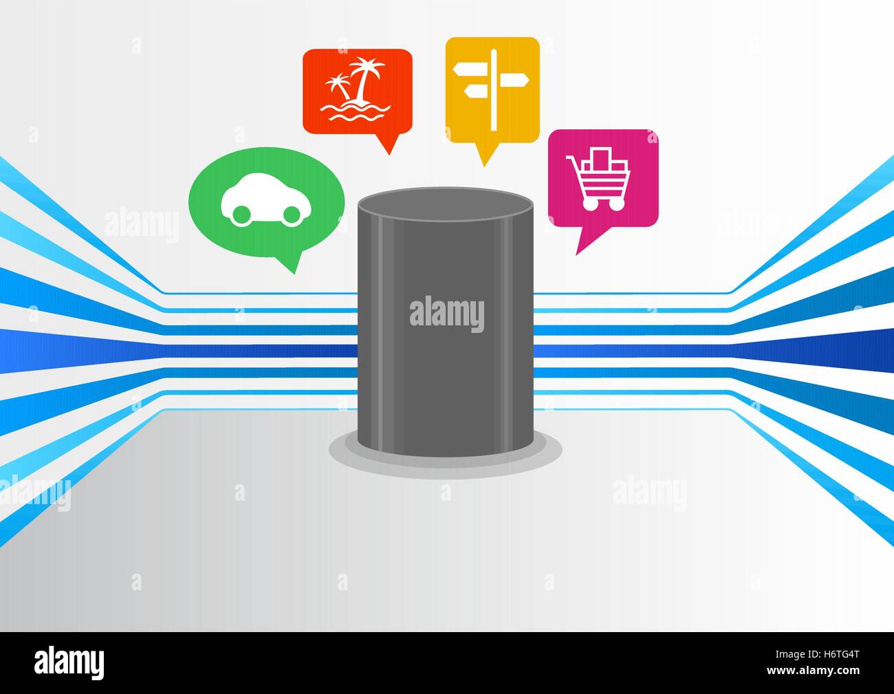 Controllo di intelligenza artificiale attraverso il dispositivo audio per smart home automatica con tecnologia di riconoscimento vocale. Illustrazione Vettoriale