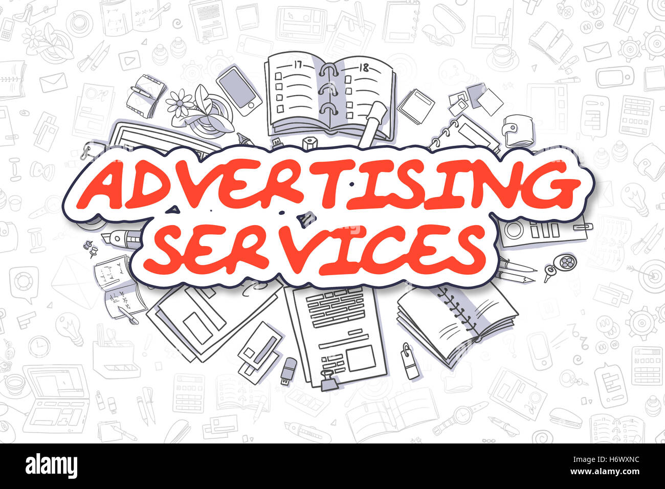 Servizi pubblicitari - Doodle parola Rosso. Il concetto di business. Foto Stock