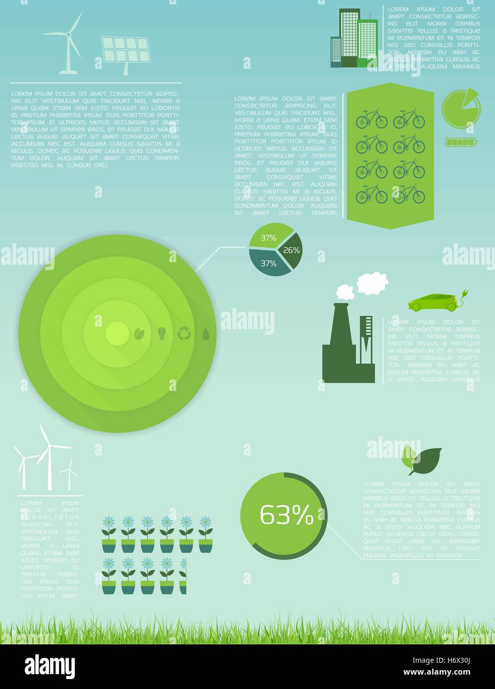 Ecologia verde modello infografico con icone in collors retrò. Illustrazione Vettoriale