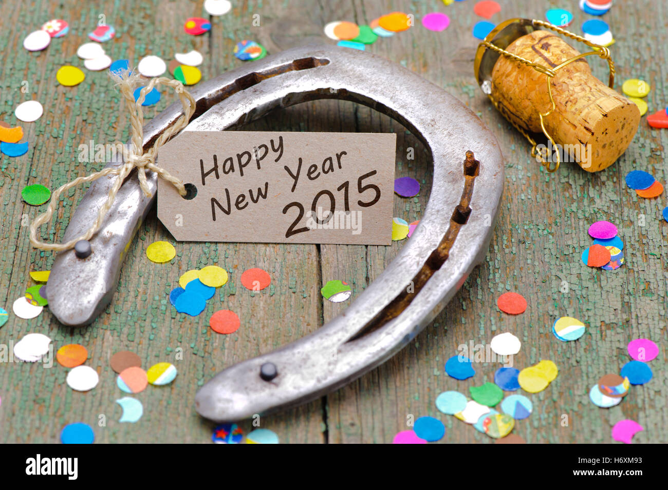 Il ferro di cavallo per buona fortuna per il nuovo anno 2015 Foto Stock