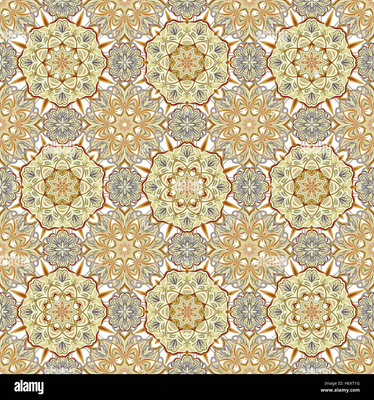 Vettore di Seamless pattern colorati. Oriente ornamento con dettagli colorati su sfondo turchese. Tracery del mandala per i tessili. Illustrazione Vettoriale