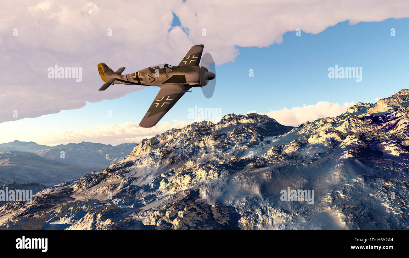 3D illustrazione di un FW190 Focke Wulf WWII fighter aereo. Foto Stock