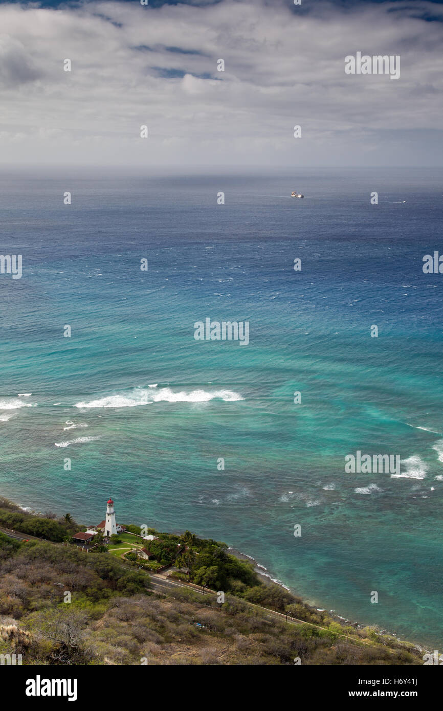 Diamond Head Lighthouse ai piedi del Diamond Head vicino a Honolulu su Oahu, Hawaii, Stati Uniti d'America. Foto Stock