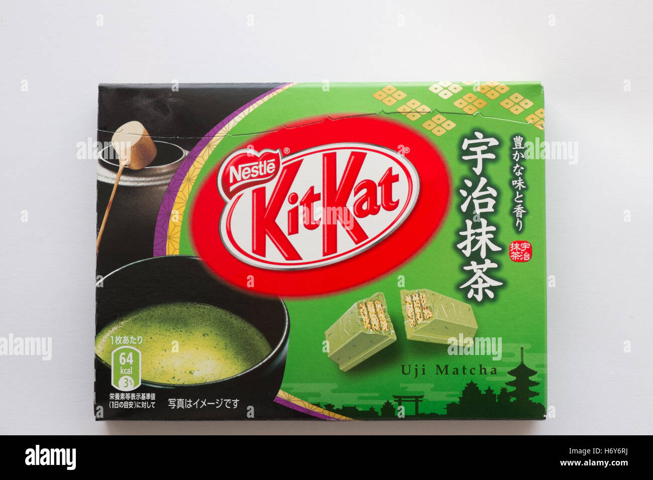 Nestle il prodotto giapponese Kitkat nel tè verde sapore,sapore. Foto Stock