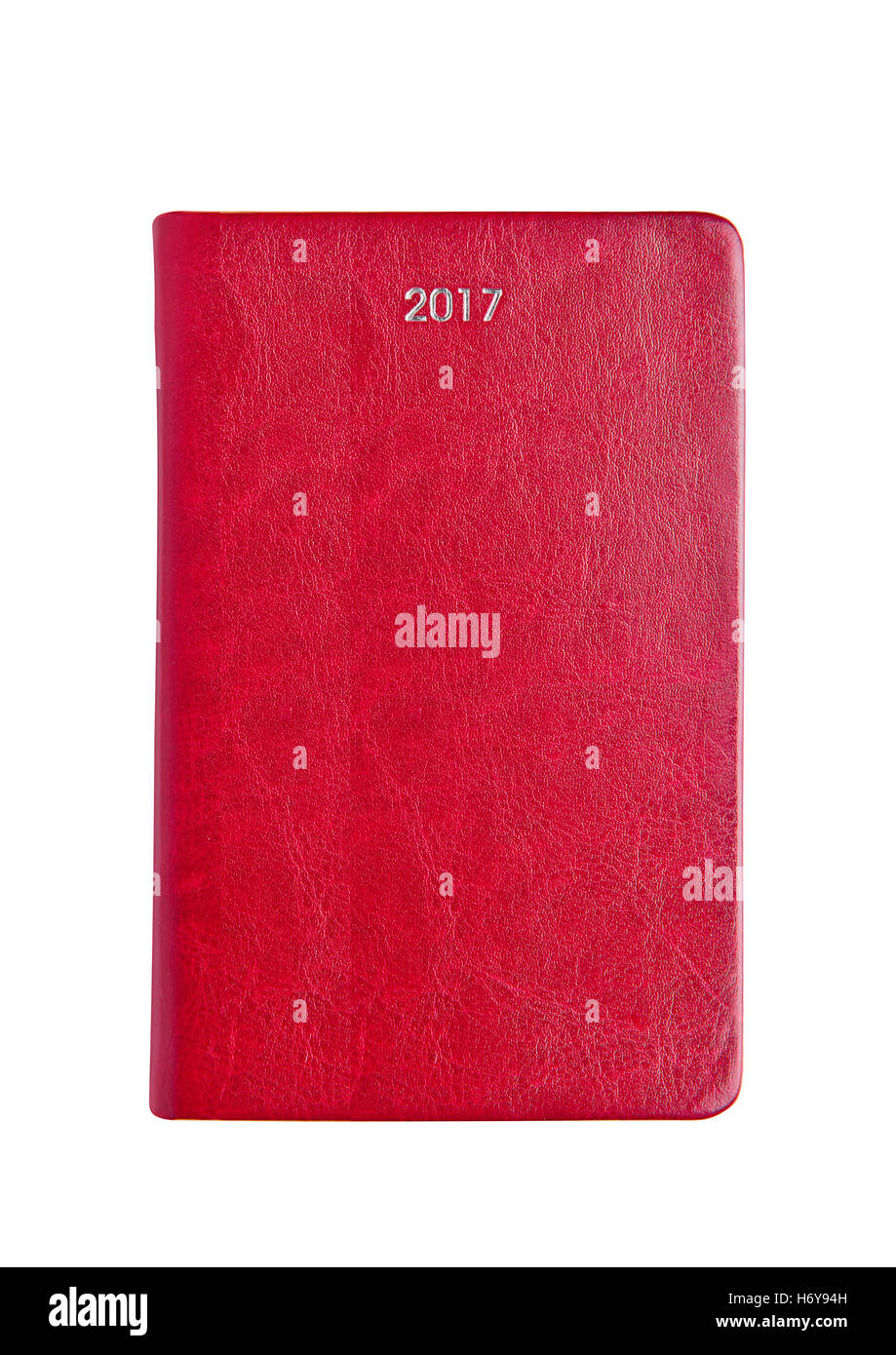 Cuoio rosso 2017 diario nota libro su sfondo bianco Foto Stock