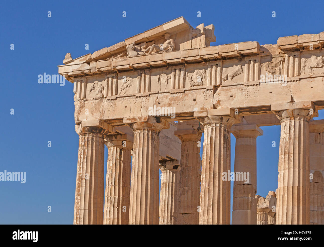 Dettaglio del Partenone tempio sulla Acropoli di Atene Foto Stock