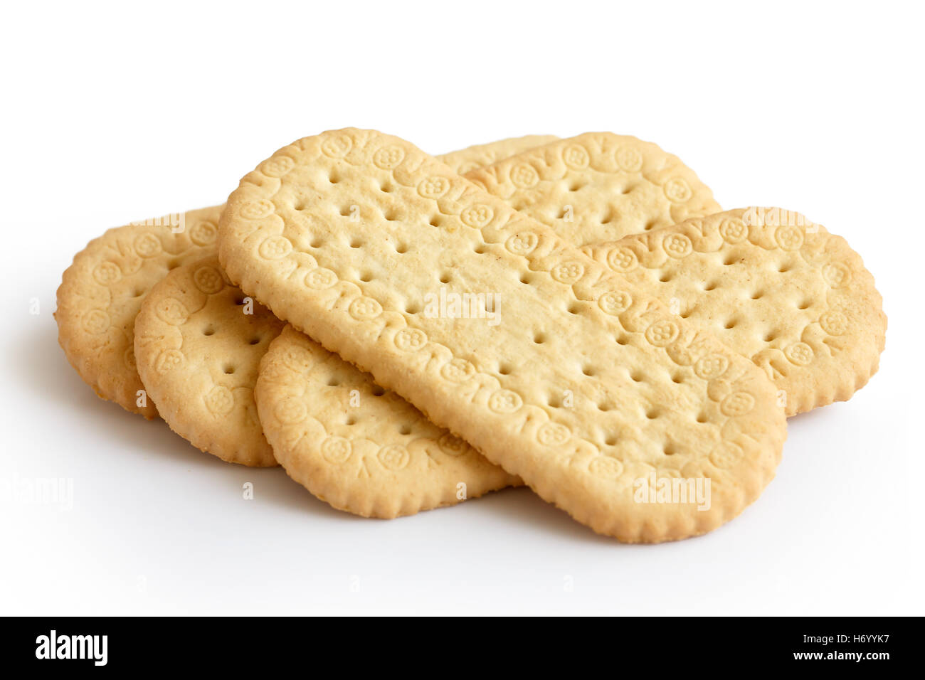 Pila di ricca tradizionale tè inglese biscotti isolato su bianco. Foto Stock