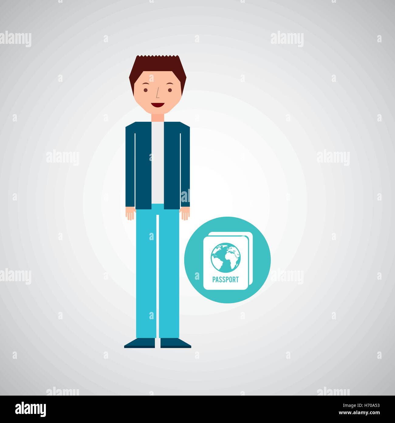 L'uomo cartoon nozione di viaggio passaporto e design, illustrazione vettoriale graphic Illustrazione Vettoriale