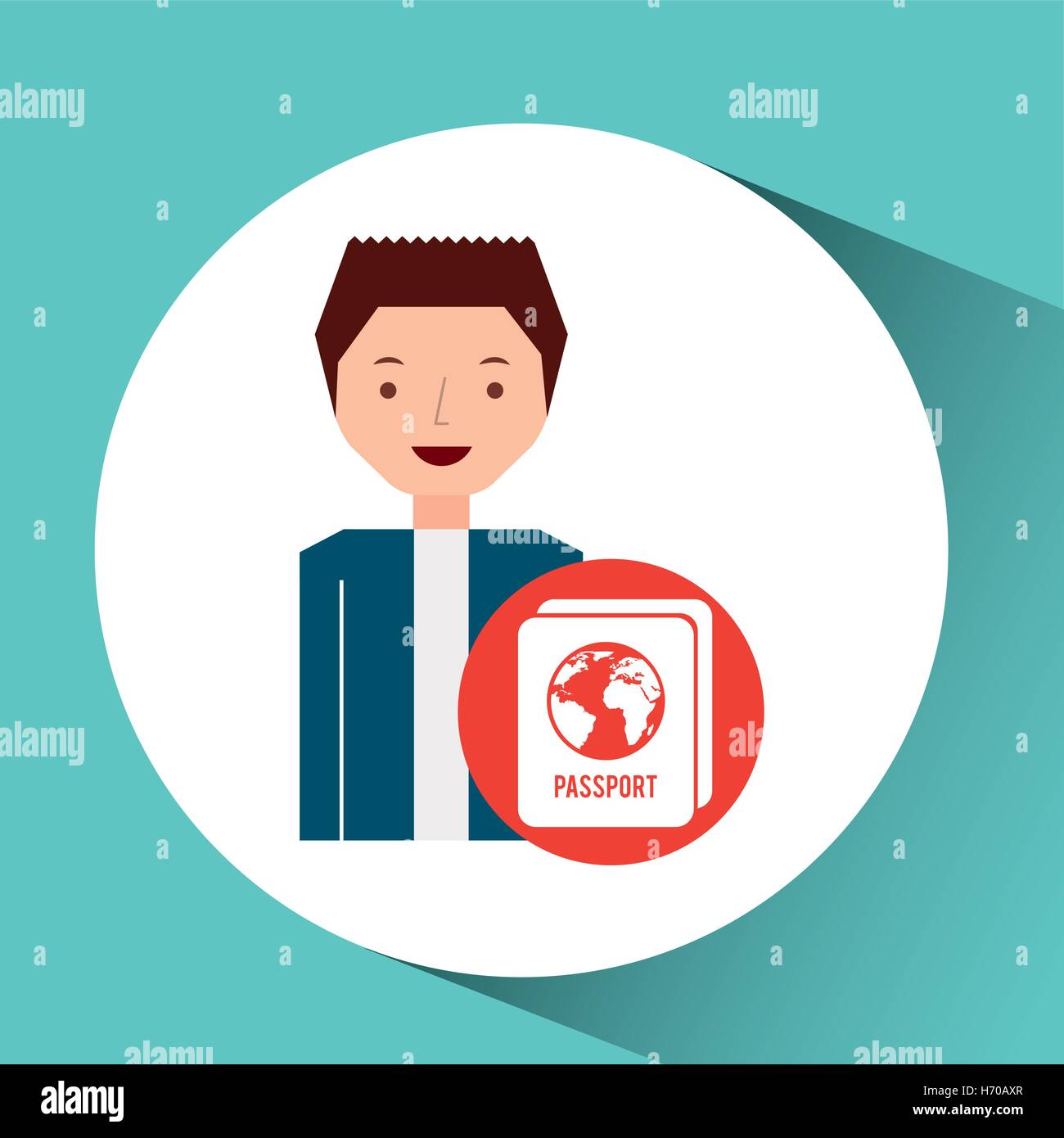 L'uomo cartoon nozione di viaggio passaporto e design, illustrazione vettoriale graphic Illustrazione Vettoriale