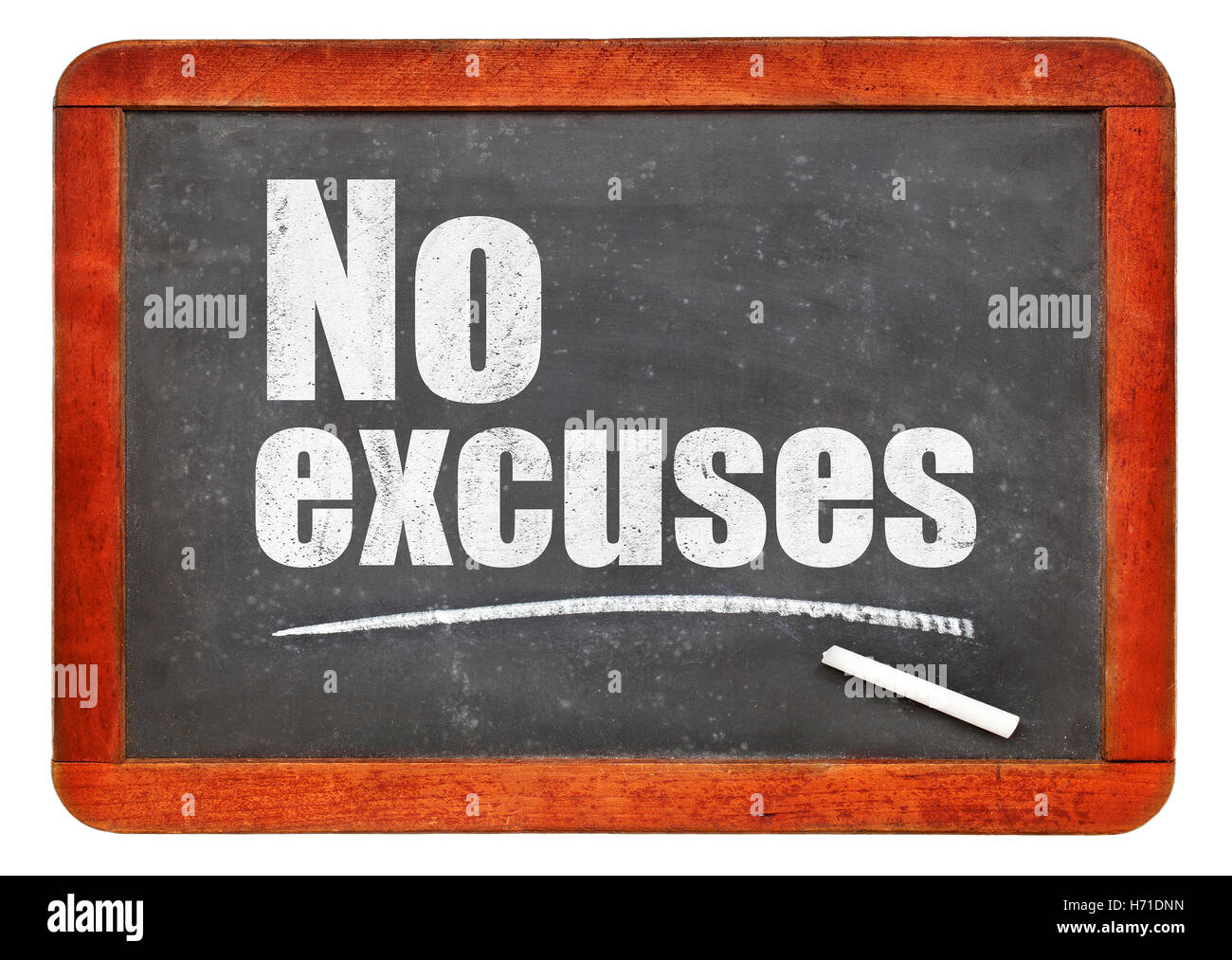 Non ci sono scuse - bianco gesso di testo su un vintage lavagna ardesia Foto Stock