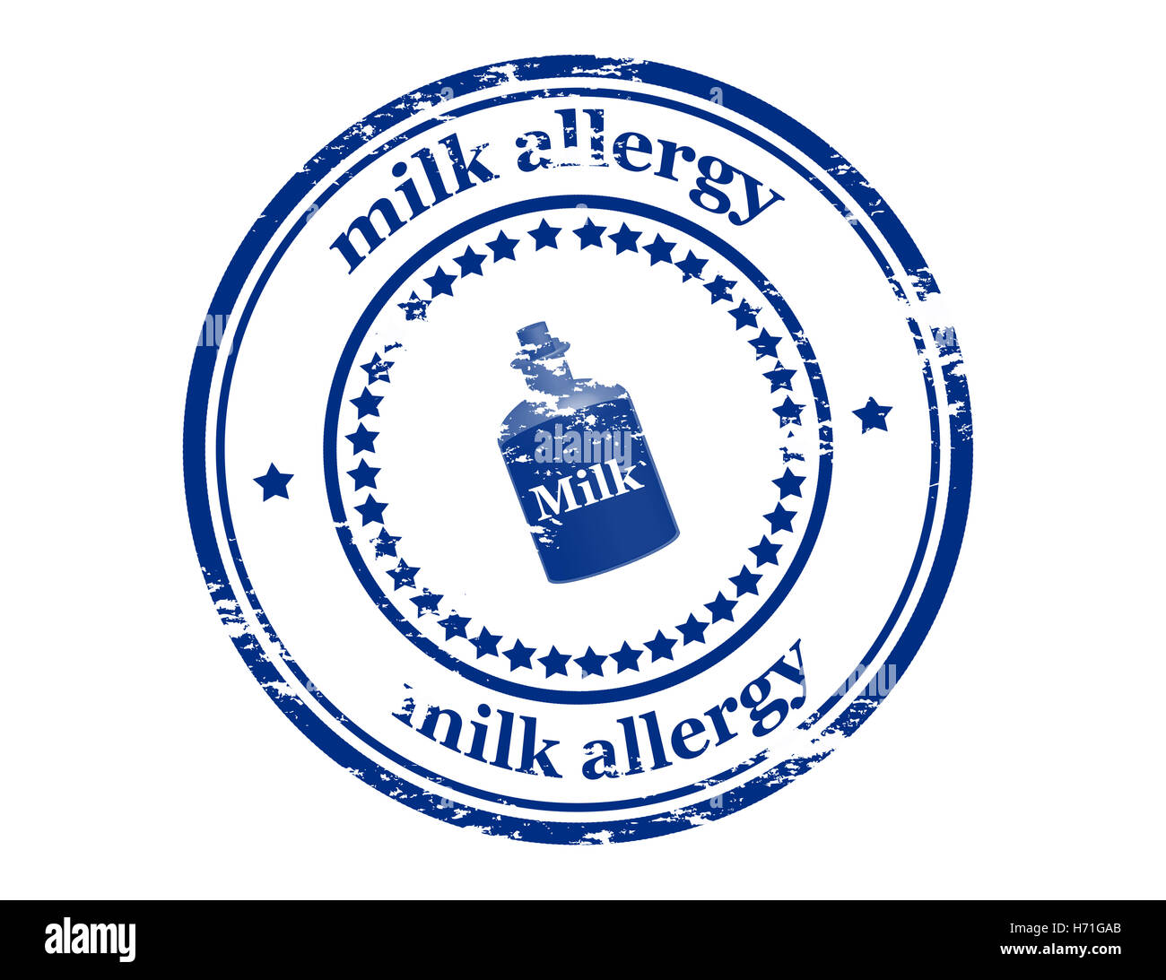 Timbro di gomma con testo di allergia al latte interno, illustrazione vettoriale Foto Stock