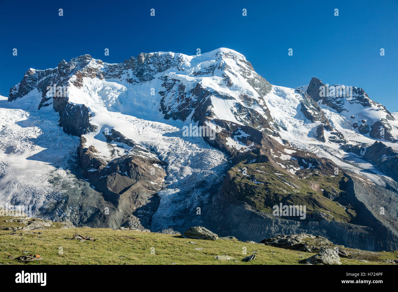 Il Breithorn dal Gornergrat Zermatt, Pennine, Vallese, Svizzera. Foto Stock