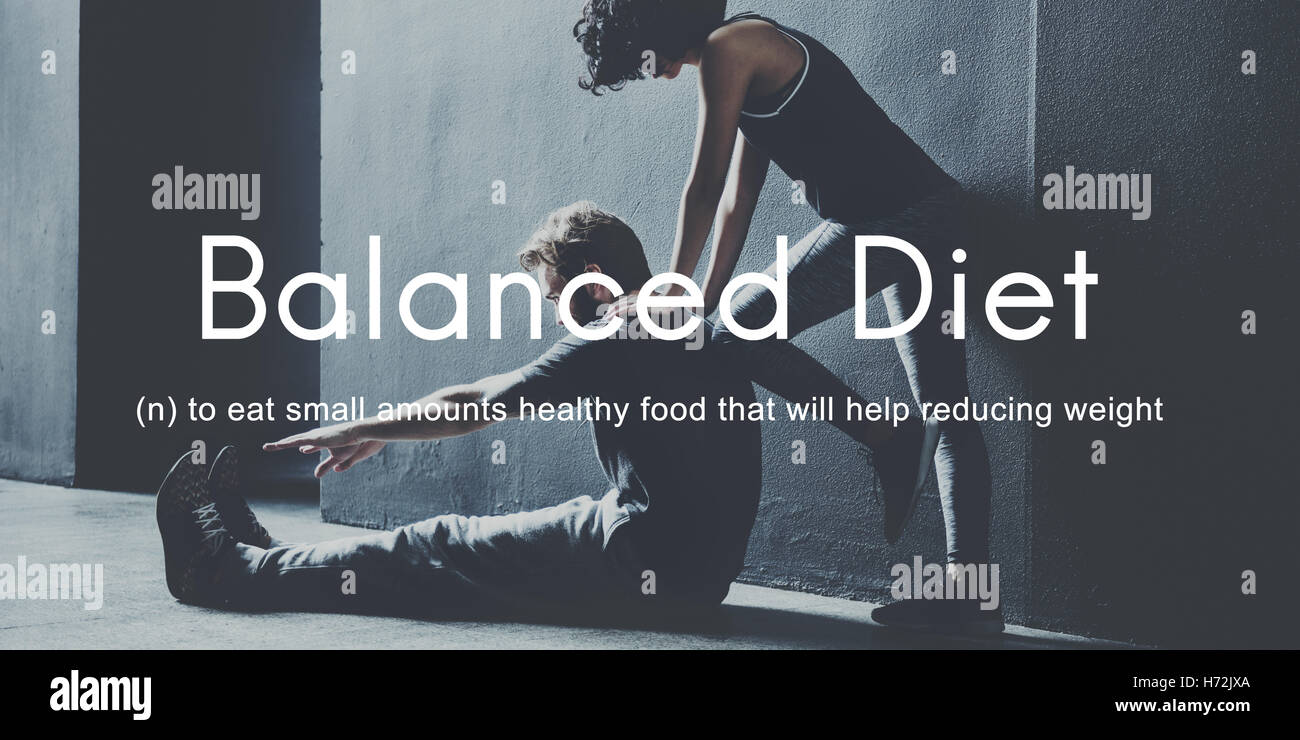 Dieta equilibrata scelta di mangiare sano concetto di nutrizione Foto Stock