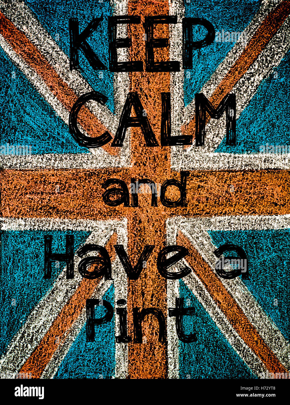 Colore blu modello base di concetto di progetto progetto piano vintage antichi godetevi la scrittura font tipografici Inghilterra bandiera verticale di birra Foto Stock