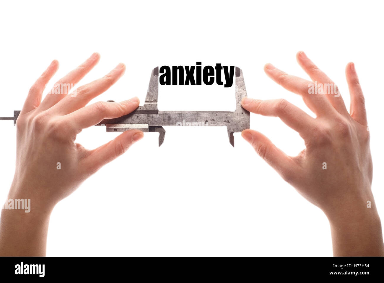 Lo strumento del dito misurata emotivo sicuri misurare la frustrazione orizzontale la solitudine di panico paura parola lutto dolore illustrazione Foto Stock