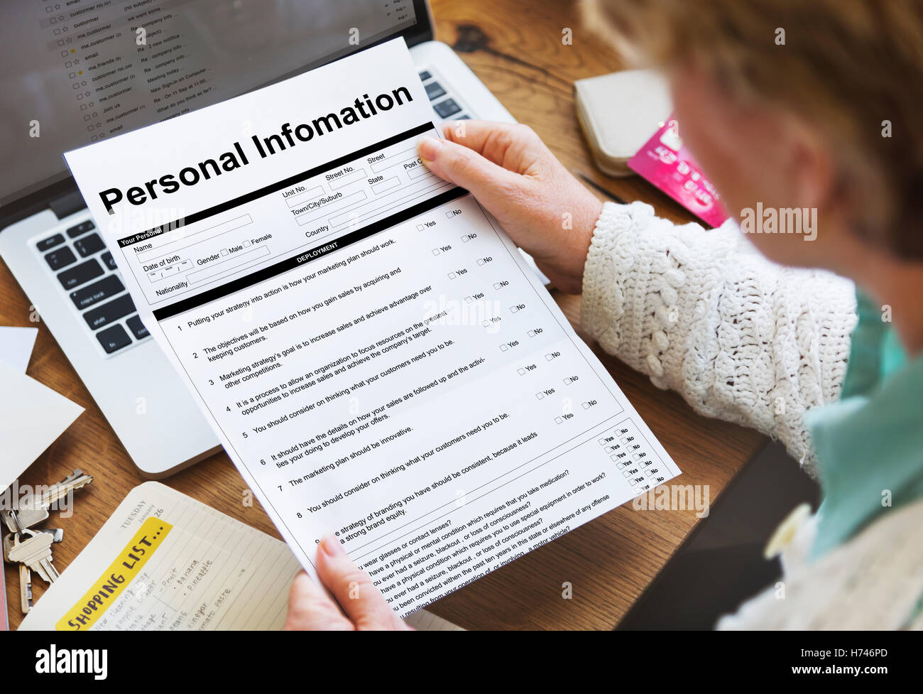 Dati personali I dati sotto forma di applicazione Nozione Foto Stock