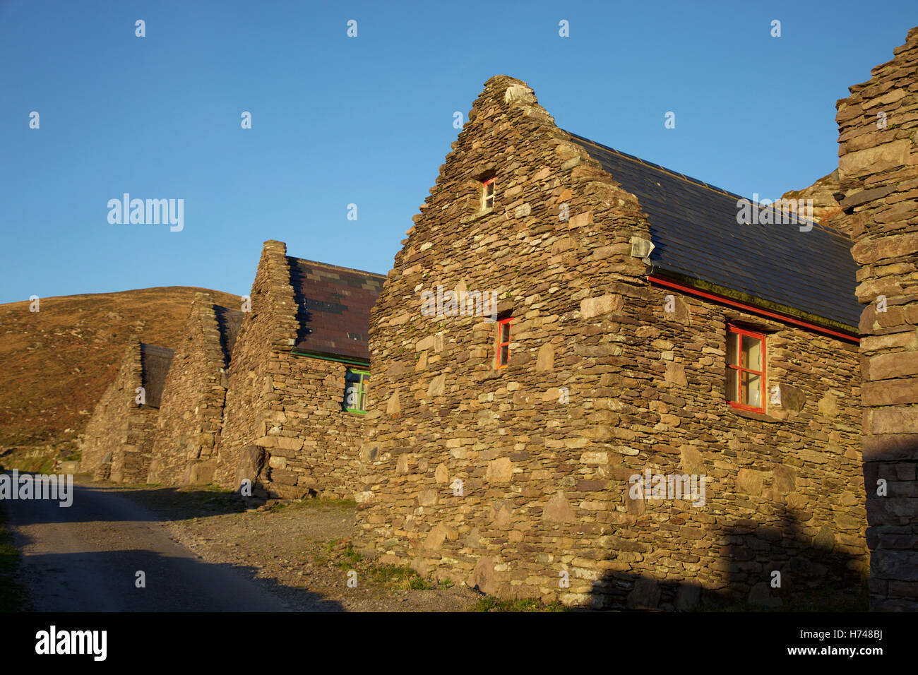 Cill Rialaig rifugio di artisti, restaurato Pre-Famine villaggio in Co. Kerry Foto Stock