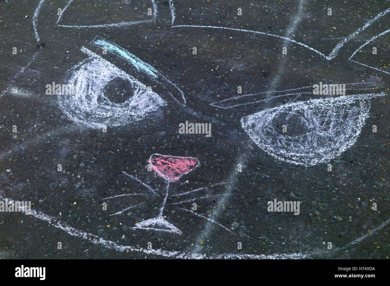 Chalk marciapiede graffiti, arrabbiato cat Foto Stock