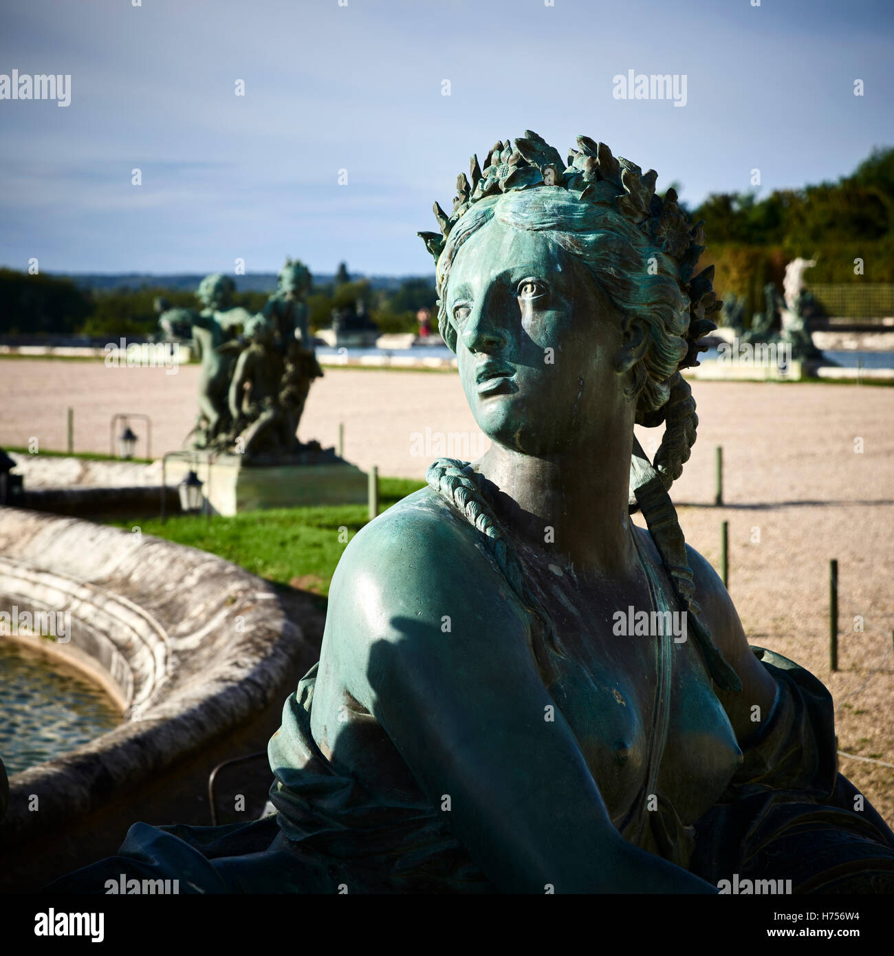 Statua femminile a Palazzo de Versaille, Francia Foto Stock