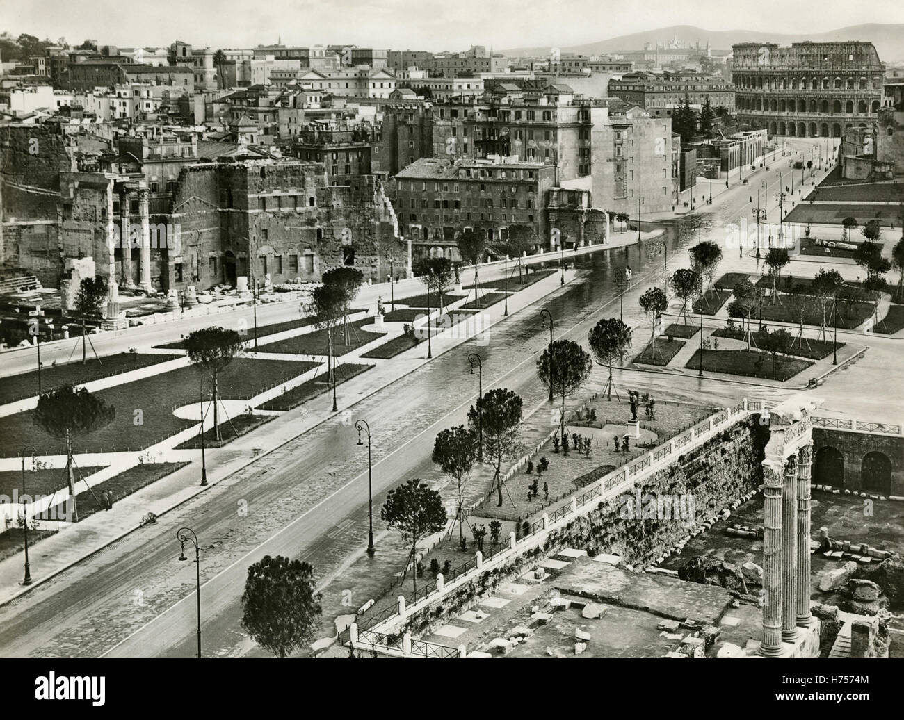 Il nuovo impero Street, oggi il Foro Romano, Roma, Italia 1933 Foto Stock