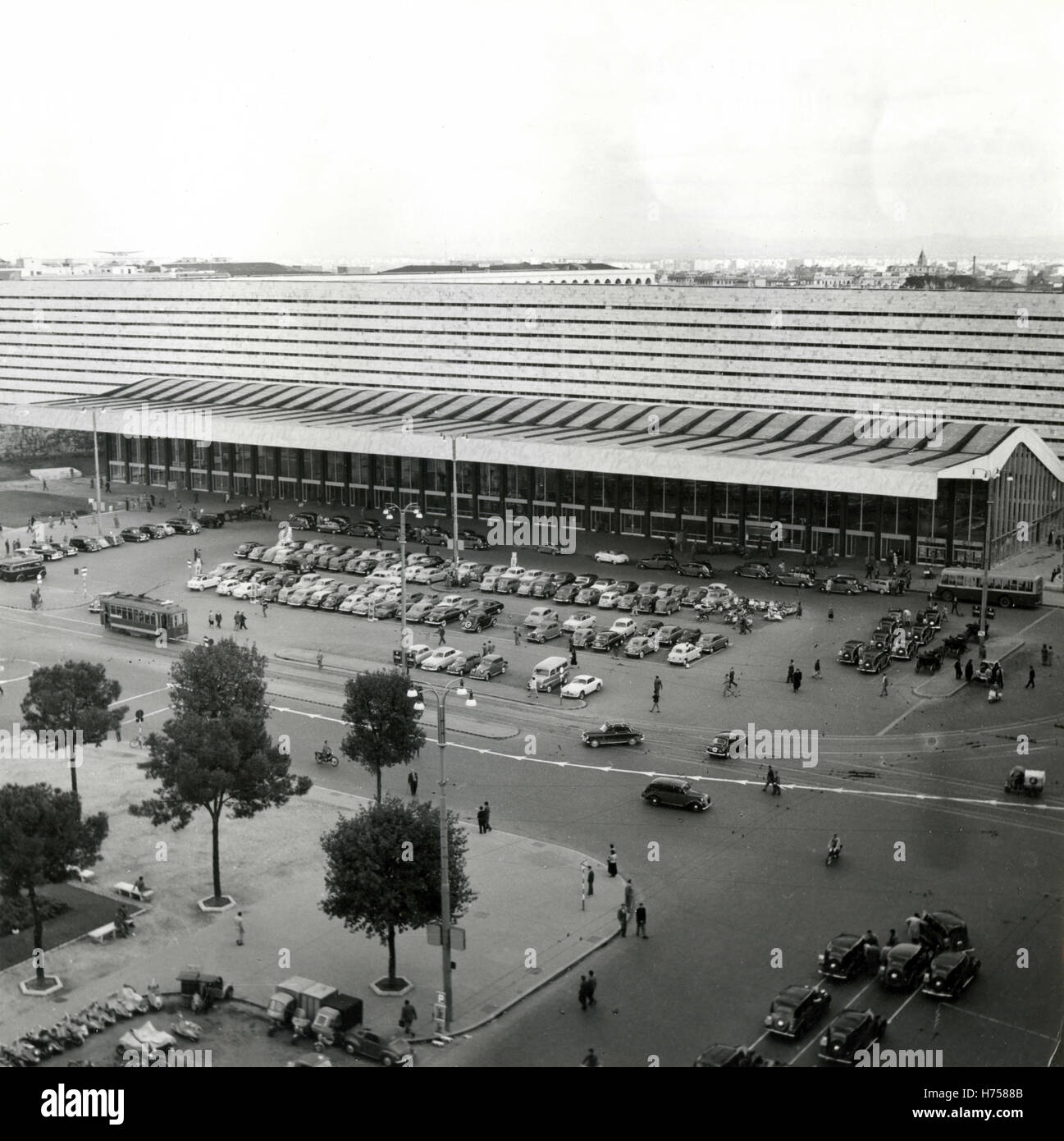 Vista aerea della Stazione Termini di Roma, Italia 1951 Foto Stock