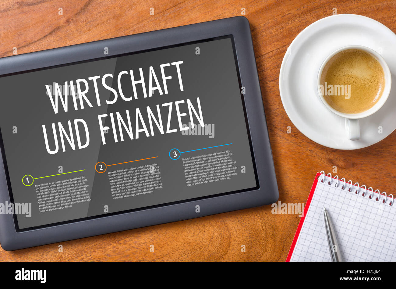 Tavoletta su una scrivania - Affari economici e finanziari Foto Stock