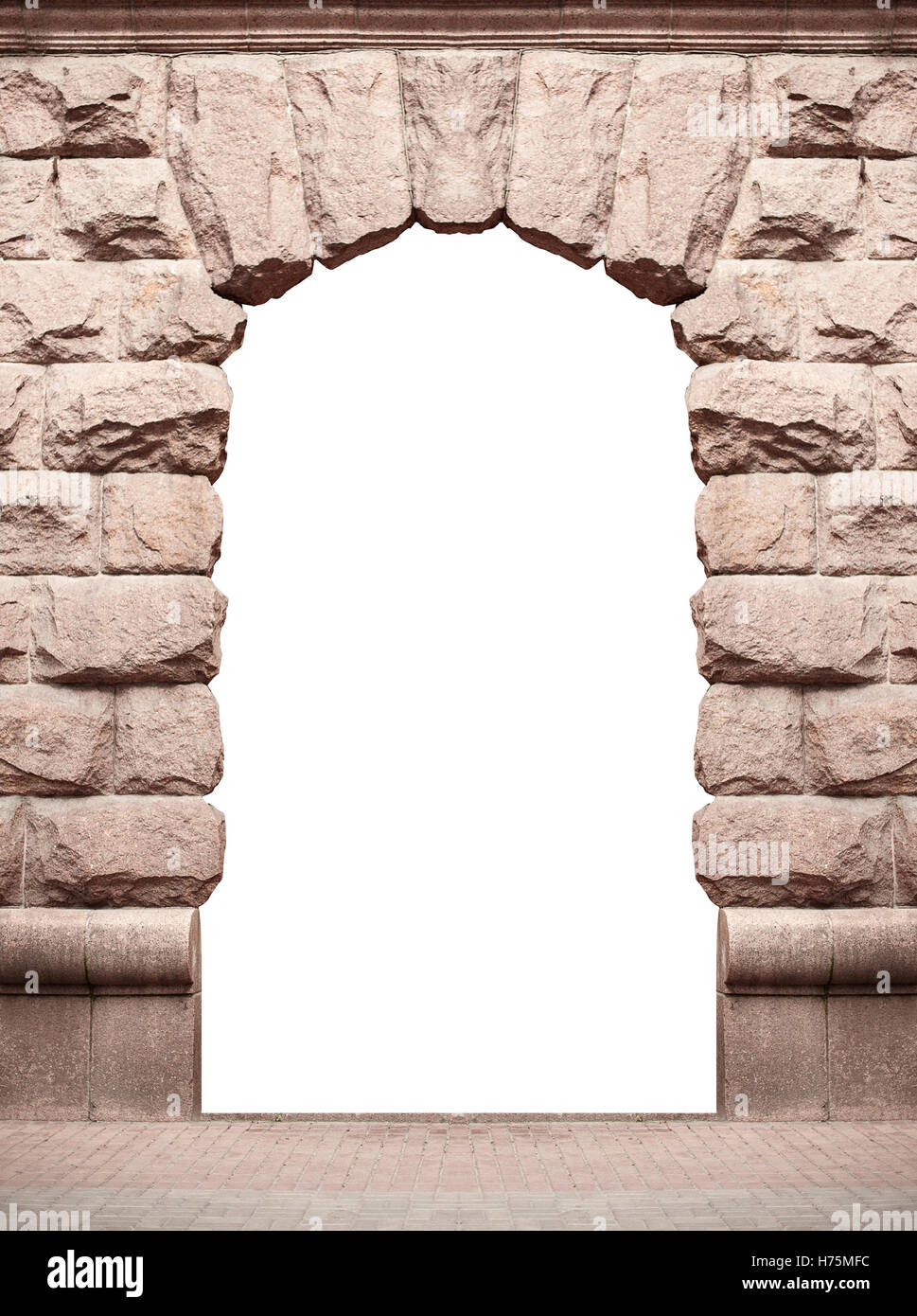 Stone antico arco isolato su sfondo bianco con posto per il testo Foto Stock