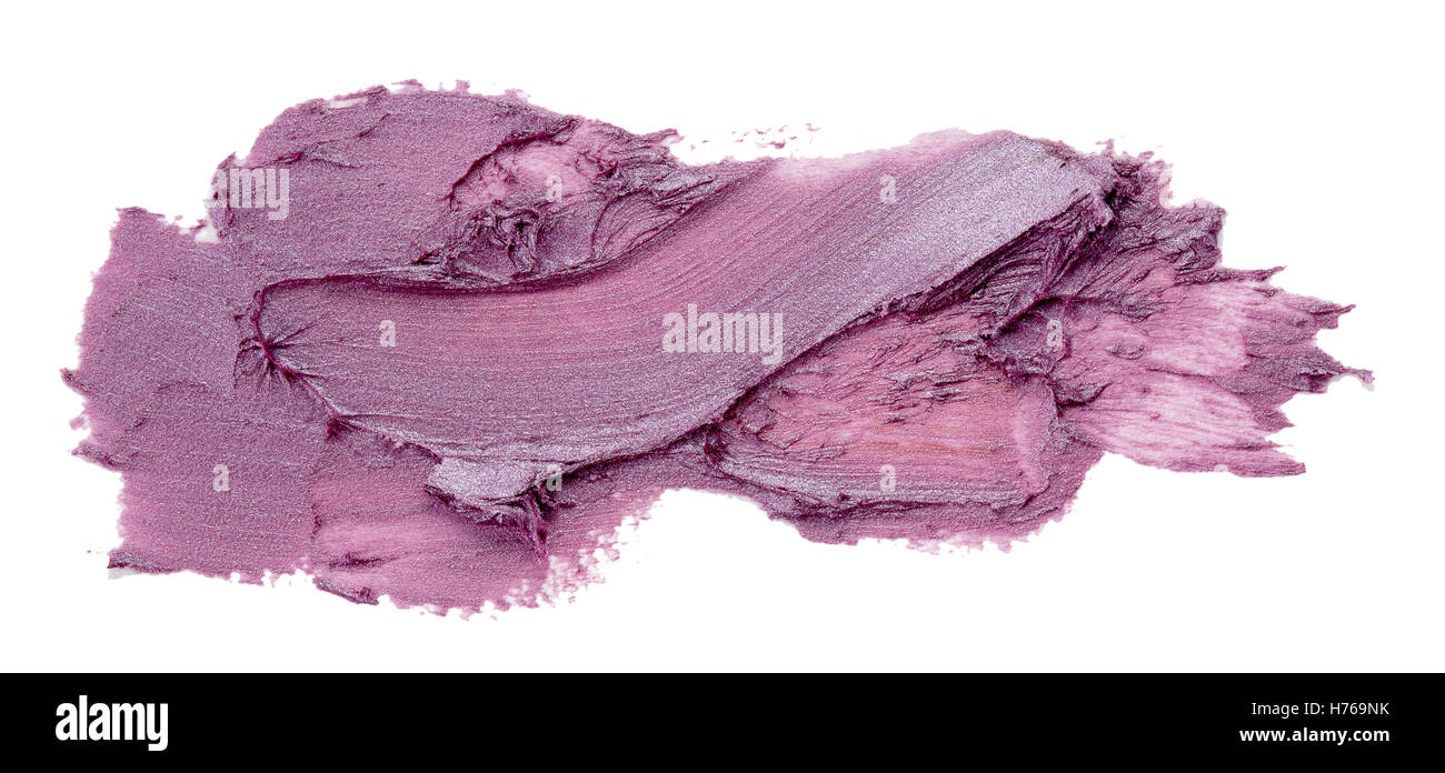 Macchiata viola rossetto isolati su sfondo bianco. Foto Stock