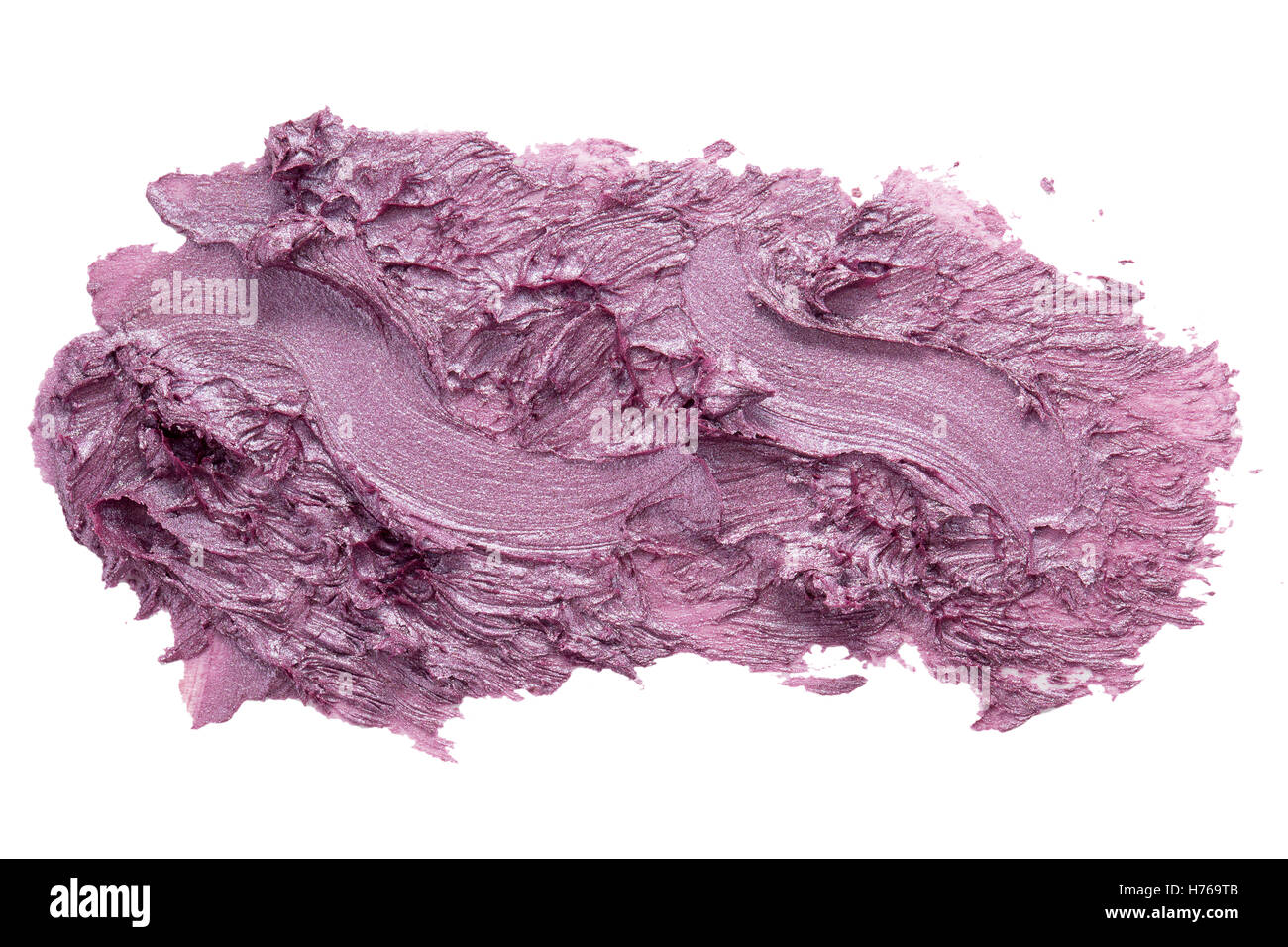 Macchiata viola rossetto isolati su sfondo bianco. Foto Stock