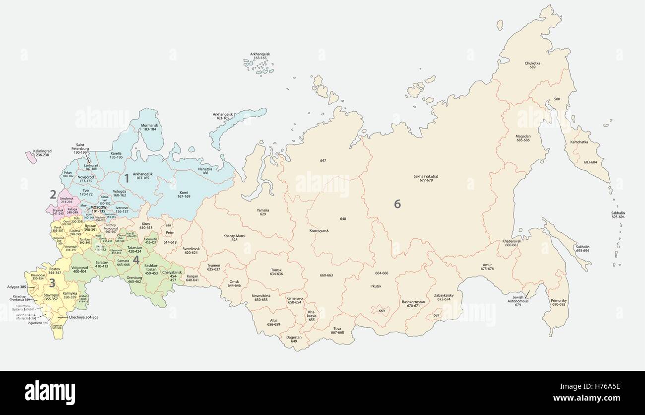 Russo mappa dei codici postali Illustrazione Vettoriale