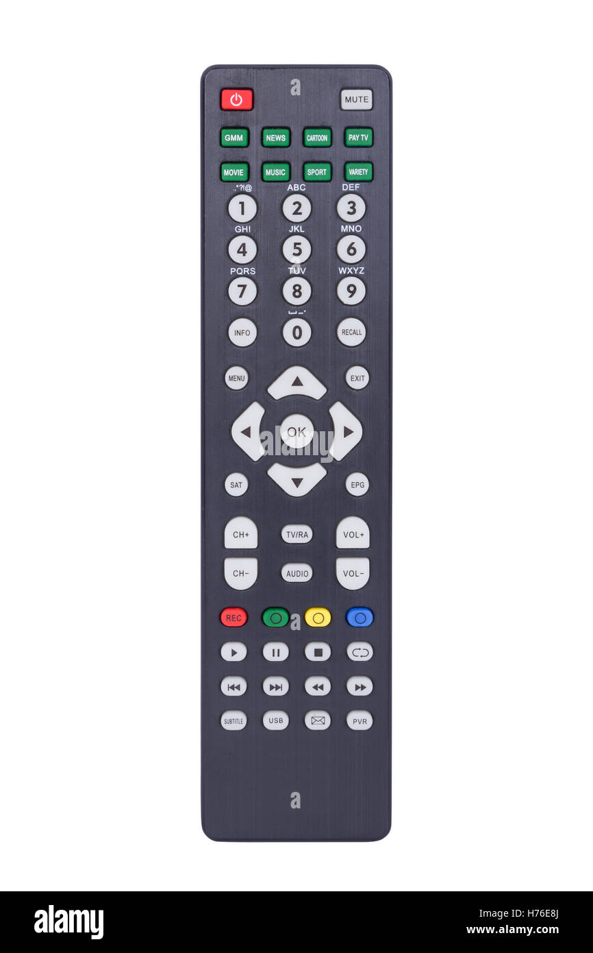 Telecomando TV isolato su sfondo bianco Foto Stock