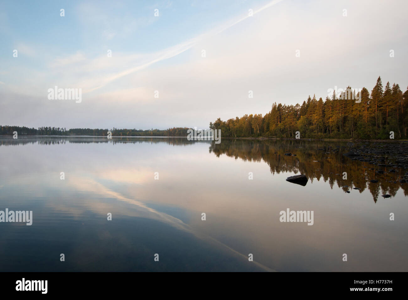 Paesaggio autunnale Holmasjön lago vicino Ramkvilla, Smaland, Svezia Foto Stock