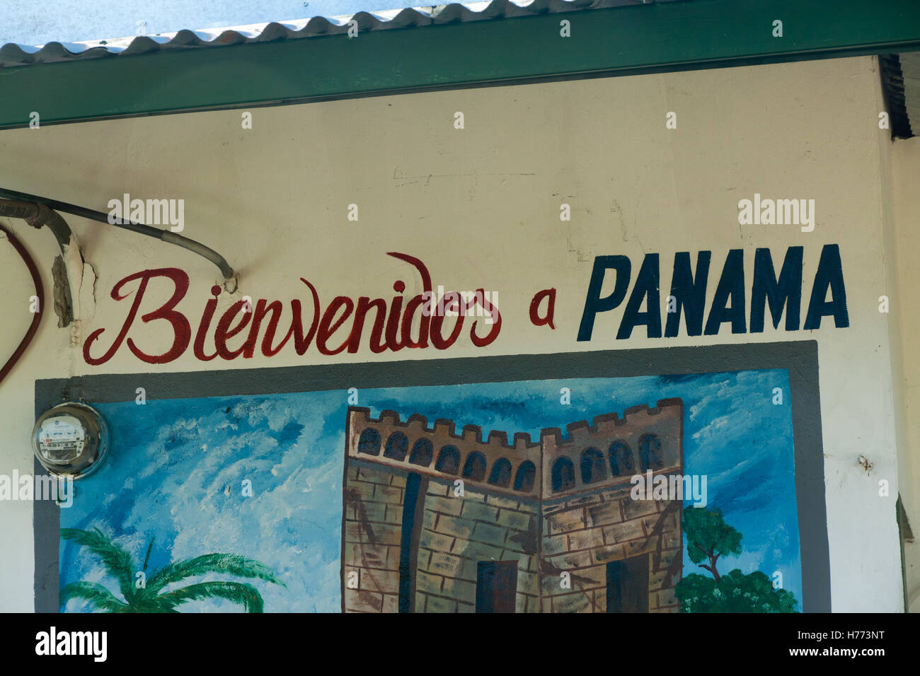 Benvenuto a Panama segno sul confine Foto Stock