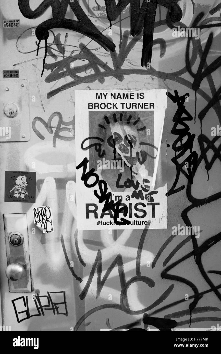 Muro di graffiti murali di arte di strada lungo Meserole St in Oriente Williamsburg / Brunswick sezione di Brooklyn, New York City, Stati Uniti d'America Foto Stock