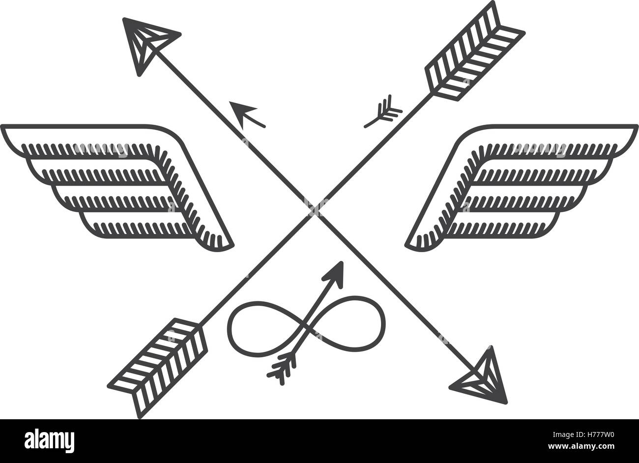 Silhouette con le ali e le frecce incrociate illustrazione vettoriale Illustrazione Vettoriale