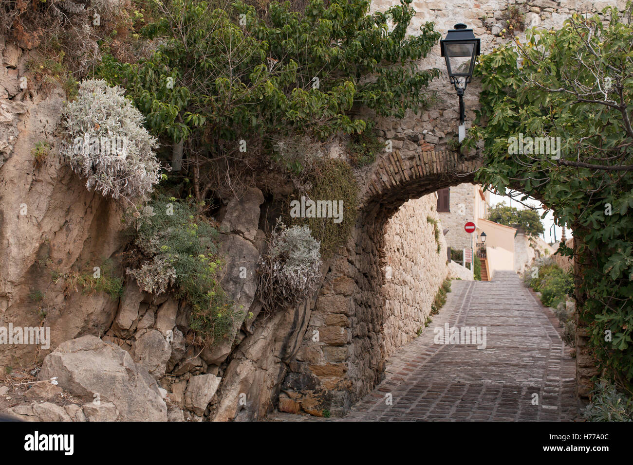 Street nella città vecchia, Antibes, Cote d'Azur, in Francia Foto Stock