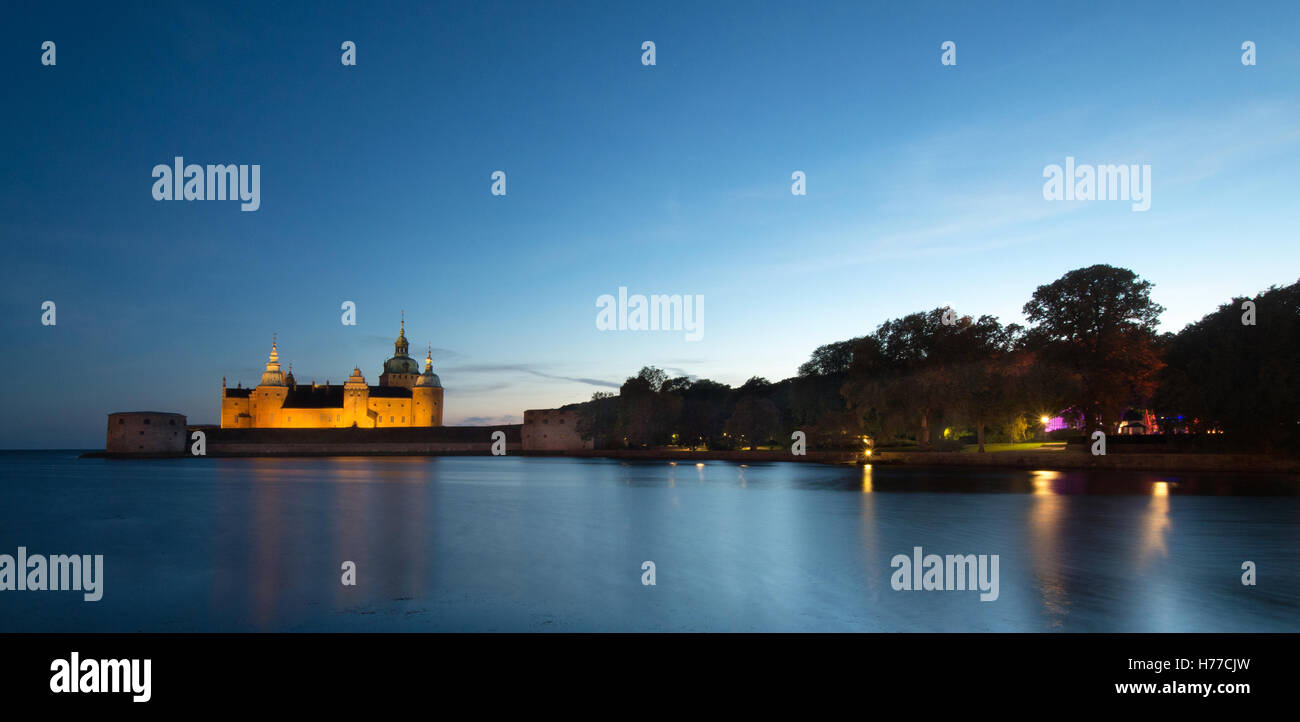 Il Castello di Kalmar di notte, Svezia Foto Stock