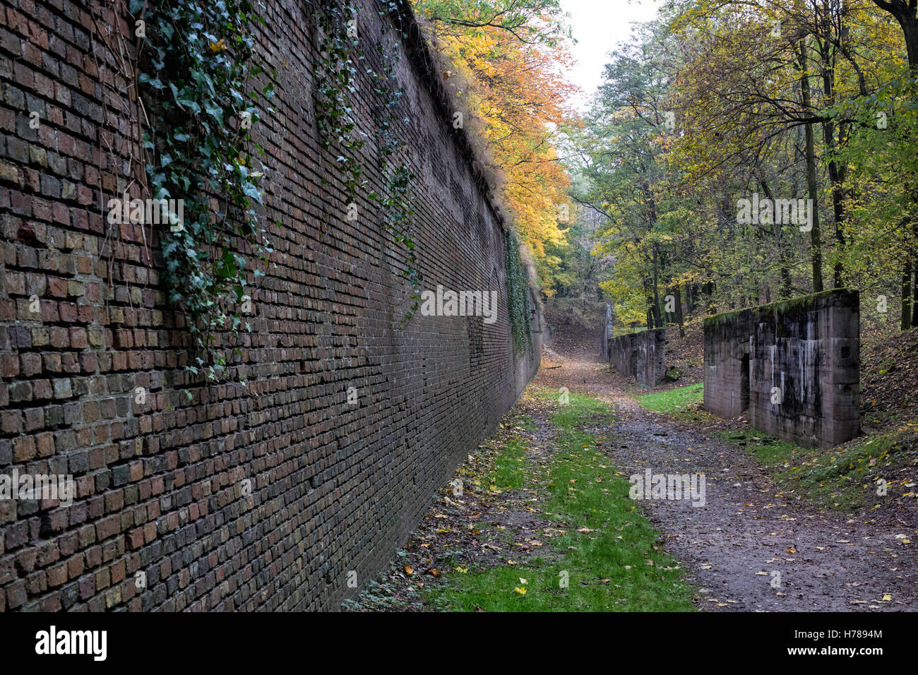 Le fortificazioni nel parco della Cittadella di Poznan Foto Stock