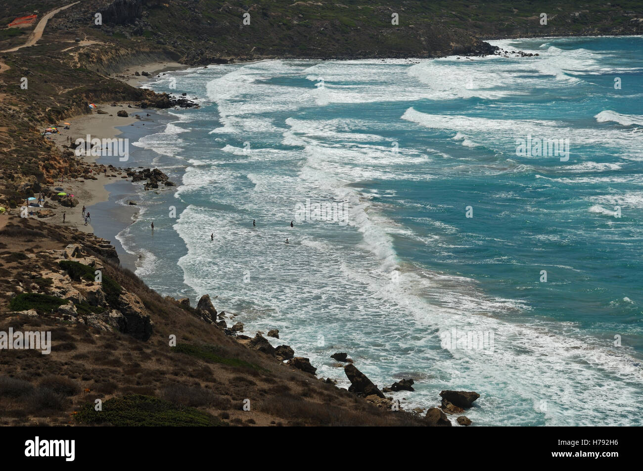 Spiaggia in Sardegna e penisola del Sinis, Italia. Foto Stock