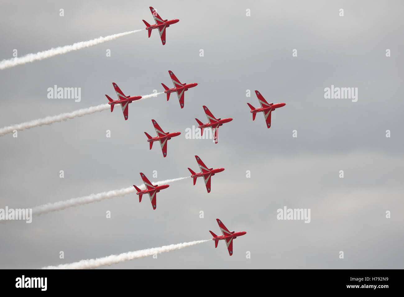 Le frecce rosse eseguita la loro visualizzazione al RIAT 2014 a Fairford, REGNO UNITO Foto Stock
