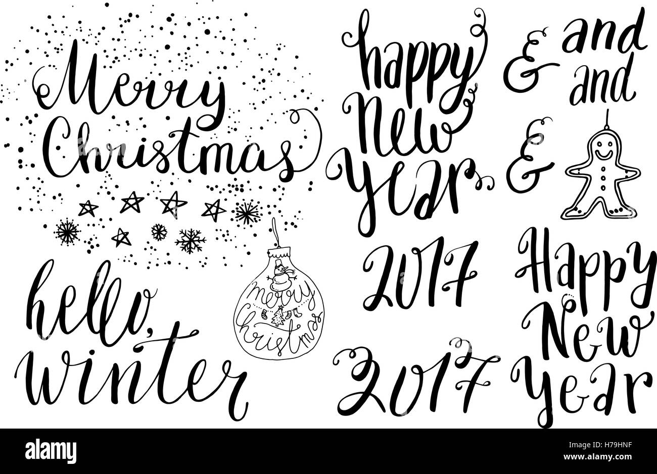 Felice anno nuovo set di caratteri Illustrazione Vettoriale